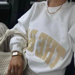 LAST CHANCE THE BAR White + Tan Varsity Crewneck Sweatshirt